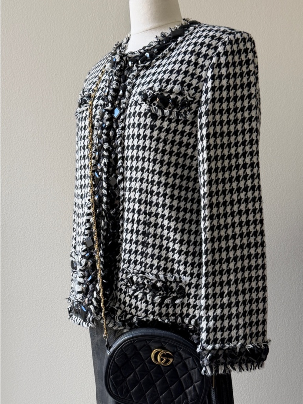 Vintage Oversize inspired by a classy Black & White Houndstooth Womens Jacket